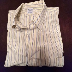 Brook Brothers short sleeve Shirt, Yellow with blue and white stripes